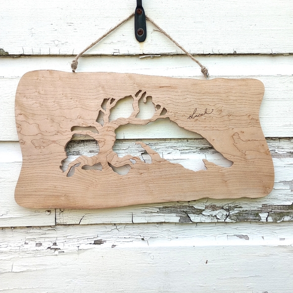 Hand Carved Wood Lake Superior Wall Hanging with Tree - Picture 6 of 6